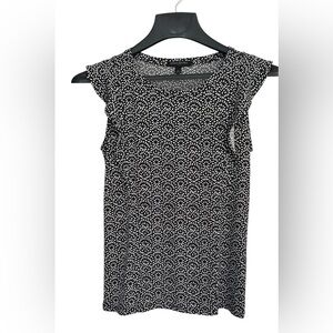 Banana Republic Blouse XS  Black/White  Flutter Detail Front & Cap Sleeves